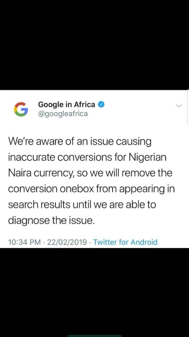 Google : Nigerian Naira Gains Over 60% Against Dollar